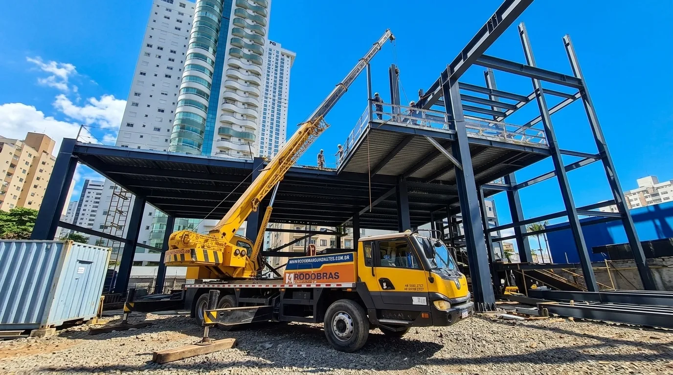 Guindaste hidráulico em obra
